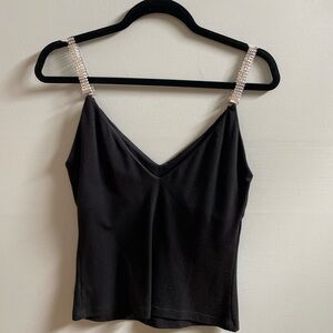 Elegant Black Camisole with Embellished Straps